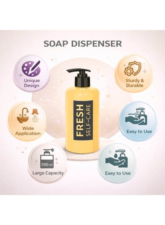 Reusable Liquid Soap Dispenser Bottle with Pump, Durable Plastic Refillable Container for Bathroom & Kitchen, 500ml (yellow) - Image 4
